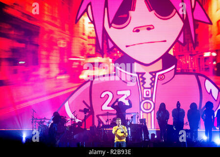 Barcellona - Jun 15: Gorillaz (BAND) eseguire in concerto al Sonar Festival il 15 giugno 2018 a Barcellona, Spagna. Foto Stock