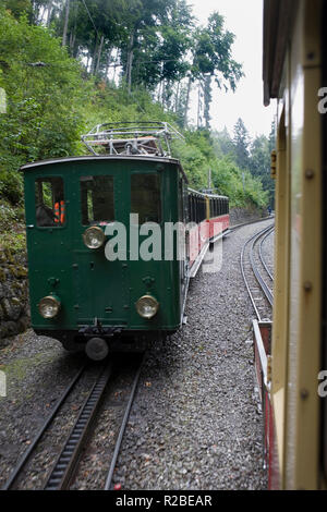 A scartamento Cog Railway, la Schynige Platte Railway (SPB o Schynige Platte Bahn) al passaggio posto a Rotenegg Foto Stock