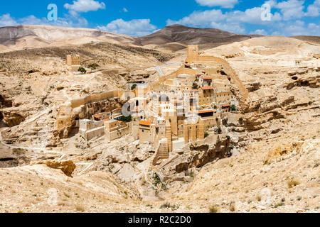 Santo Lavra di San Sabbas, Mar Saba, ortodossa orientale monastero cristiano che si affaccia sul torrente Kidron. Cisgiordania, Palestina, Israele. Foto Stock