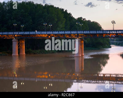 Puente de hierro sobre el río Ebro en Logroño. La Rioja. España Foto Stock