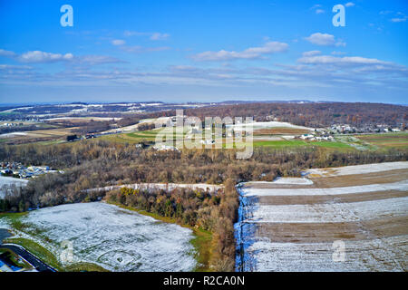 Vista aerea di terreni agricoli Amish in Pennsylvania Foto Stock