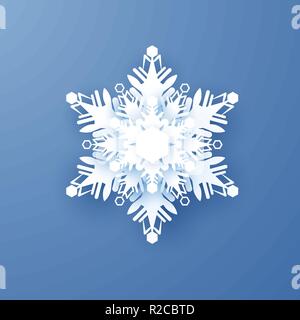 Libro bianco il simbolo del fiocco di neve. Nuovo anno e decorazione di Natale. Illustrazione di vettore isolato su sfondo blu Illustrazione Vettoriale