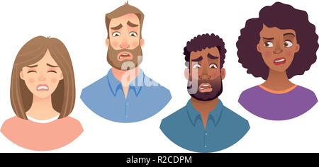 Ritratto di un uomo e di una donna. Emozioni di donna faccia. Espressione facciale uomini illustrazione vettoriale Illustrazione Vettoriale