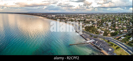 Antenna di ampio panorama di Frankston foreshore a Melbourne, Australia Foto Stock