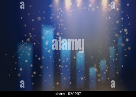 Abstract business candle stick diagramma grafico e caduta di luce sullo sfondo. Illustrazione Vettoriale