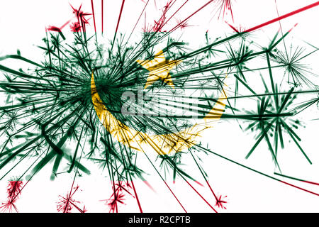 La Mauritania fuochi d'artificio flag di spumanti. Nuovo anno 2019 e la festa di Natale del concetto Foto Stock