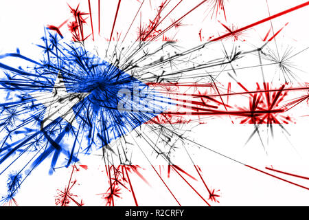 Puerto Rico fuochi d'artificio flag di spumanti. Nuovo anno 2019 e la festa di Natale del concetto Foto Stock