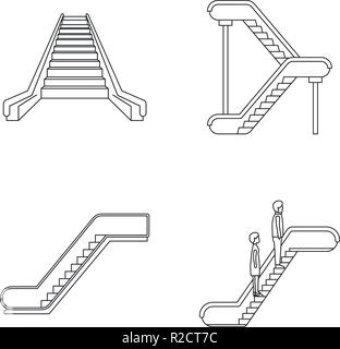 Escalator ascensore set di icone. Schema Illustrativo del 4 tuk rickshaw Thailandia icone vettoriali per il web Illustrazione Vettoriale