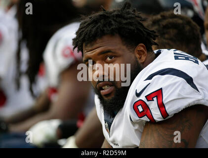 Landover, MD, Stati Uniti d'America. Xviii Nov, 2018. Houston Texans de #97 Angelo Blackson durante un NFL partita di calcio tra Washington Redskins e Houston Texans al campo di FedEx in Landover, MD. Justin Cooper/CSM/Alamy Live News Foto Stock