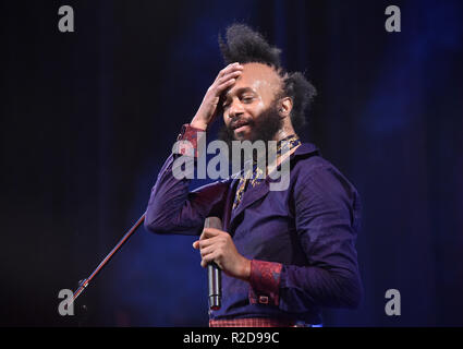 Noi musicista e cantante fantastico NEGRITO (XAVIER AMIN DPHREPAULEZZ) esegue durante la XXIII Festival Internazionale di Musica Blues - vivo in Sumperk, Repubblica Ceca, il 17 novembre 2018. (CTK foto/Ludek Perina) Foto Stock