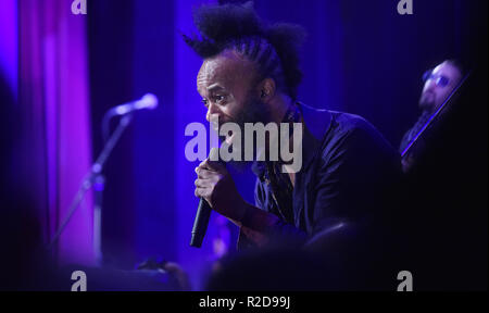 Noi musicista e cantante fantastico NEGRITO (XAVIER AMIN DPHREPAULEZZ) esegue durante la XXIII Festival Internazionale di Musica Blues - vivo in Sumperk, Repubblica Ceca, il 17 novembre 2018. (CTK foto/Ludek Perina) Foto Stock