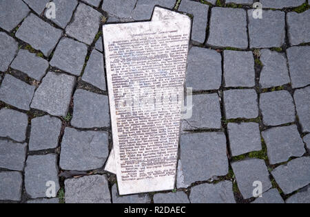 19 novembre 2018, Baviera München: di fronte all'entrata dell'edificio principale del Ludwig-Maximilians-Universität (LMU) a Geschwister-Scholl-Platz i volantini del gruppo resistenza 'White Rose' sono incorporati nel terreno come un monumento. Lo storico e autore Aly sarà la pubblicazione per il suo ultimo libro "Europa gegen die Juden. 1880 - 1945' con il Geschwister-Scholl-Prize 2018. Il premio commemora Sophie e Hans Scholl, che apparteneva allo studente la resistenza gruppo "Weiße Rose" a Monaco durante il periodo nazista e in seguito sono stati assassinati dai nazisti. Foto: Sven Hoppe/dpa Foto Stock