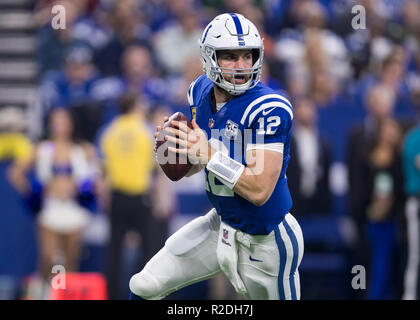 18 novembre 2018: Indianapolis Colts quarterback Andrea Fortuna (12) passa la palla durante la NFL Football azione di gioco tra il Tennessee Titans e Indianapolis Colts a Lucas Oil Stadium di Indianapolis, Indiana. Indianapolis sconfitto Tennessee 38-10. John Mersits/CSM. Foto Stock