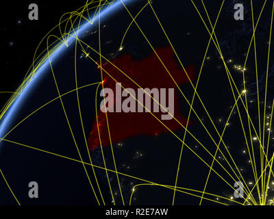 Angola sul modello del pianeta terra di notte con le reti internazionali. Concetto di comunicazione digitale e la tecnologia. 3D'illustrazione. Elementi di th Foto Stock