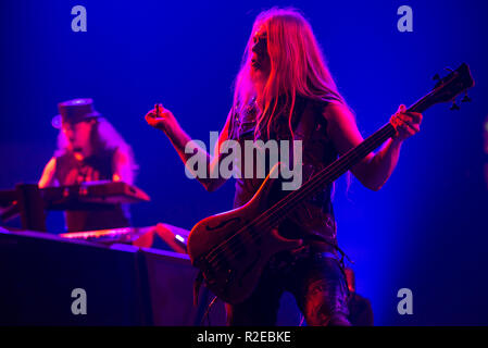 BRATISLAVA, Slovacchia - Nov 13, 2018: Bass chitarrista e cantante Marco Hietala - Nightwish, il finlandese symphonic metal band, esegue un live concer Foto Stock