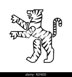 Tiger animale araldico silhouette. Fantastico bestia. Monster per stemma. Araldica elemento di design. Illustrazione Vettoriale