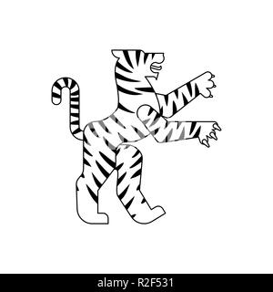 Tiger animale araldico stile lineare. Fantastico bestia. Monster per stemma. Araldica elemento di design. Illustrazione Vettoriale