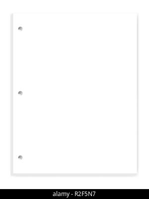 Vuoto bianco foro punzonato il blocco della carta per 3 ring binder, vettore mock up. Vuoto cancellare formato lettera scritta modello di tampone Illustrazione Vettoriale