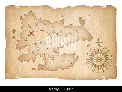 Mappa del tesoro dei pirati isolato con percorso di clipping incluso Foto Stock