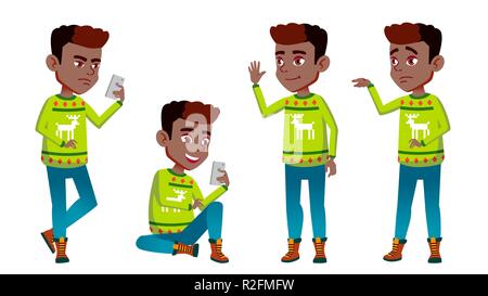 Natale bambino vettore Set. La scuola primaria bambino. L'espressione degli studenti. Lo stile di vita, cordiale. Per la presentazione, stampa invito Design. Isolato illustrazione Cartoon Illustrazione Vettoriale