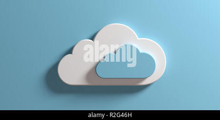 Il cloud computing concetto. Nuvole isolate su parete blu sullo sfondo. 3d illustrazione Foto Stock