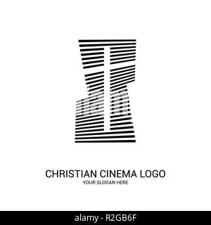 Cinema cristiana logo. Simboli di film e video per il ministero, conferenza, camp, festival, evento. Illustrazione Vettoriale