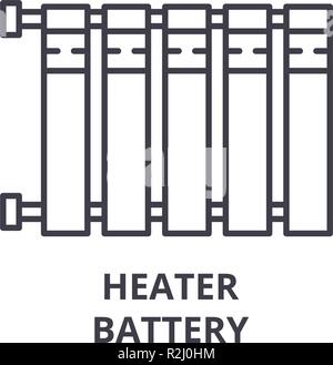 Batteria riscaldatore icona linea concept. Batteria di riscaldamento lineare del vettore illustrazione, simbolo segno Illustrazione Vettoriale