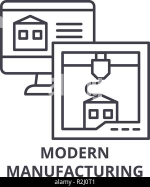 La produzione moderna icona linea concept. La produzione moderna vettore illustrazione lineare, simbolo segno Illustrazione Vettoriale