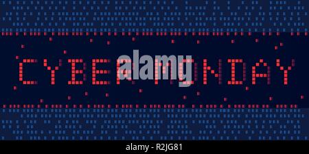 Banner Cyber lunedì in stile pixel, sfondo blu Illustrazione Vettoriale