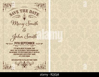 Vintage salvare la data del modello. A strati vettoriali Illustrazione Vettoriale