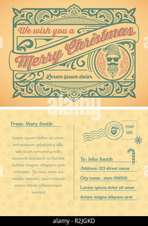 Vintage cartolina di Natale templete. A più livelli vettoriali. Illustrazione Vettoriale
