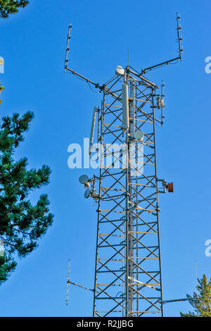 Telefono mobile montante di stazione base su una collina scozzese Foto Stock