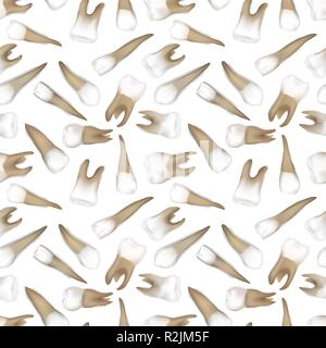 Molto realistico di denti umani su bianco, dentale pattern senza giunture Illustrazione Vettoriale