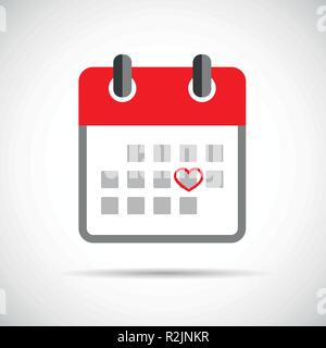 Calendario rosso con cuore rosso segni illustrazione vettoriale EPS10 Illustrazione Vettoriale