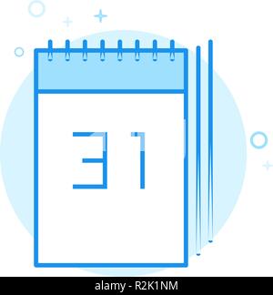 Nuovo anno di calendario piatto icona Vettore, simbolo pittogramma, segno. Luce blu Design monocromatico. Corsa modificabile Illustrazione Vettoriale