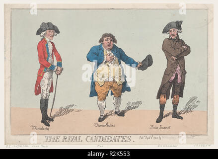 Il rivale candidati. Artista: Thomas Rowlandson (British, Londra Londra 1757-1827). Dimensioni: foglio: 9 3/16 × 13 11/16 in. (23,4 × 34,7 cm). Pubblicato in: Londra. Editore: William Humphrey (British, 1742?-prima del 1814). Oggetto: Charles James Fox (British, 1749-1806); Sir Cecil Wray (British, Yorkshire 1734-1805 Lincolnshire); cappa Samuele, primo Visconte cofano (British, 1724-1816). Data: Aprile 8, 1784. Museo: Metropolitan Museum of Art di New York, Stati Uniti d'America. Foto Stock