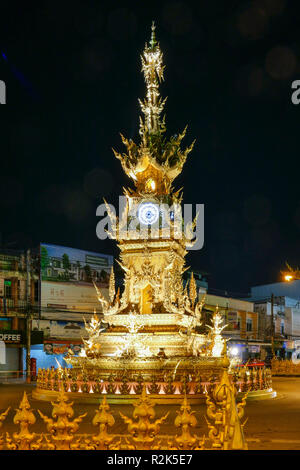 Golden Clock Tower, Chiang Rai, Thailandia Foto Stock