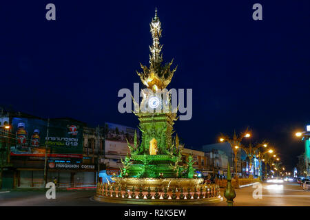 Golden Clock Tower, Chiang Rai, Thailandia Foto Stock