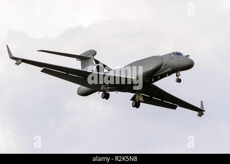 GILZE-Rijen, Paesi Bassi - 30 Maggio 2018: Forza Aerea Italiana Gulfstream G550 AEW/C (Airborne Early Warning e controllo) aerei in arrivo a Gilze-Rijen Foto Stock