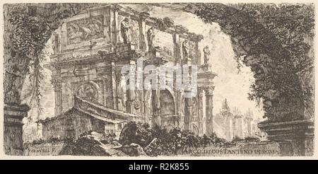 La piastra 9: Arco di Costantino a Roma (Arco di Costantino a Roma). Artista: Giovanni Battista Piranesi (italiano, Mogliano Veneto Roma 1720-1778). Dimensioni: Piastra: 5 1/2 × 10 7/16 in. (13,9 × 26,5 cm) foglio: 12 13/16 × 18 3/4 in. (32,5 × 47,7 cm). Serie/Portfolio: Antichità Romane de' tempi della Repubblica e de' primi imperatori (antichità romana del tempo della repubblica e i primi imperatori). Data: ca. 1748. Museo: Metropolitan Museum of Art di New York, Stati Uniti d'America. Foto Stock