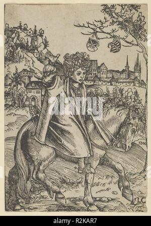 Un principe sassone a cavallo. Artista: Lucas Cranach il Vecchio (tedesco, Kronach 1472-1553 Weimar). Dimensioni: foglio: 6 15/16 × 4 13/16 in. (17,6 × 12,2 cm). Museo: Metropolitan Museum of Art di New York, Stati Uniti d'America. Foto Stock