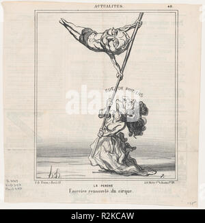 Pole Vault: un esercizio preso dal circus, da 'Notizie del giorno", pubblicato in Le Charivari, 9 marzo 1870. Artista: Honoré Daumier (francese, Marsiglia 1808-1879 Valmondois). Dimensioni: Immagine: 9 3/8 × 7 13/16 in. (23,8 × 19,9 cm) foglio: 11 3/8 × 10 15/16 in. (28,9 × 27,8 cm). Stampante: Walter Frères. Editore: Arnaud de Vresse. Serie/Portfolio: 'Notizie del giorno" (Actualités). Oggetto: Marie Joseph Louis Adolphe Thiers (francese, Marsiglia 1797-1877 Saint-Germain-en-Laye). Data: Marzo 9, 1870. Museo: Metropolitan Museum of Art di New York, Stati Uniti d'America. Foto Stock