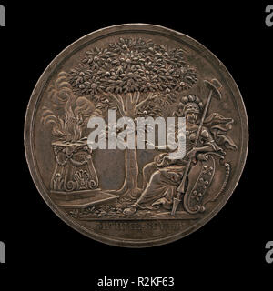 Minerva incoraggiando lo Stato [indietro]. Data: 1747. Dimensioni: complessiva (diametro): 4,35 cm (1 11/16 in.) Peso lordo: 29.76 gr (0,066 lb.) asse: 12:00. Medium: argento. Museo: National Gallery of Art di Washington DC. Autore: Johann Christian Marmé. Foto Stock