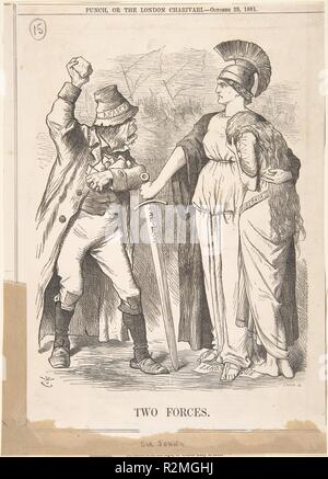 Due forze (Punch, Ottobre 29, 1881). Artista: Sir John Tenniel (British, Londra Londra 1820-1914). Dimensioni: foglio: 10 1/4 x 7 3/8 in. (26 x 18,7 cm). Data: 1881. Museo: Metropolitan Museum of Art di New York, Stati Uniti d'America. Foto Stock