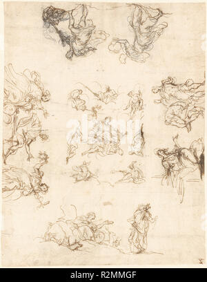 Un soffitto compartimentate con allegorie e miti. Data: 1590/1600. Medium: Penna e inchiostro bruno su gesso nero su carta vergata. Museo: National Gallery of Art di Washington DC. Autore: Alessandro Maganza. Foto Stock