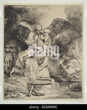 Sacrificio di Abramo. Artista: Rembrandt (Rembrandt van Rijn) (olandese, Leiden 1606-1669 Amsterdam). Dimensioni: Foglio (rifilati): 6 5/16 x 5 1/4 in. (16,1 × 13,4 cm). Data: 1655. Museo: Metropolitan Museum of Art di New York, Stati Uniti d'America. Autore: Rembrandt (Rembrandt van Rijn). HARMENSZOON Rembrandt van Rijn. Foto Stock