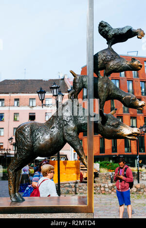 La scultura della città Musicanti di Brema. Riga, Lettonia, Paesi baltici, Europa. Foto Stock