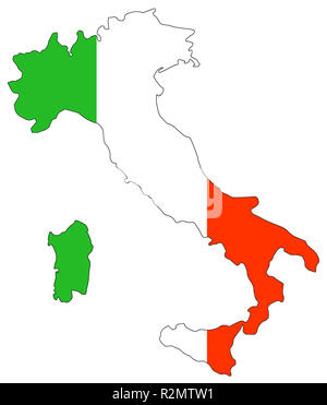 Mappa di Italia nei colori nazionali Foto Stock