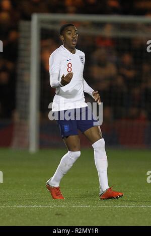 Willock Giuseppe d'Inghilterra durante la International amichevole tra Inghilterra U20 e Germania U20 a JobServe Comunità Stadium il 19 novembre 2018 a Colchester, Inghilterra. (Foto di Matt Bradshaw/phcimages.com) Foto Stock