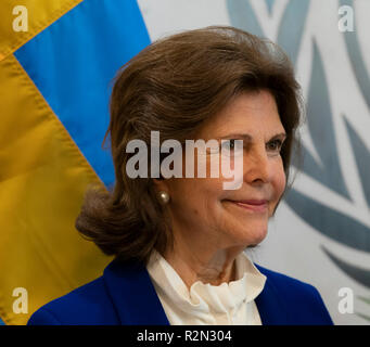 New York, Stati Uniti. Xix Nov, 2018. New York, NY - Novembre 19, 2018: Segretario Generale delle Nazioni Unite Antonio Guterres incontra Sua Maestà il Re Carlo Gustavo XVI e Sua Maestà la Regina Silvia di Svezia presso la sede delle Nazioni Unite Credito: lev radin/Alamy Live News Foto Stock